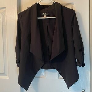 Vintage Valia Black Pointed Front Ruched Sleeve Jacket Sz S